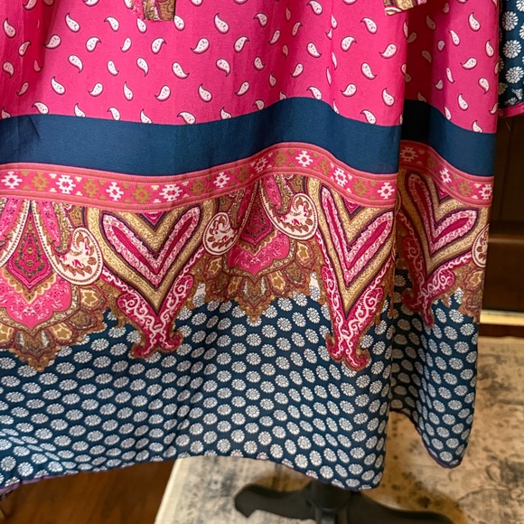 Reborn sheer pink and blue paisley print, bohemian-style tunic size XL - Picture 3 of 16